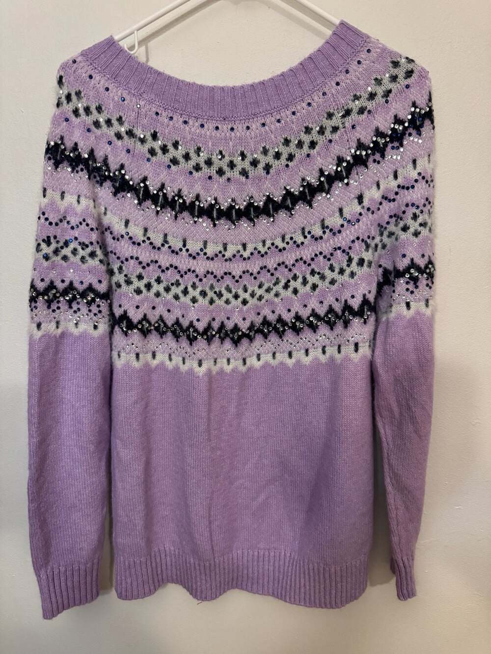 Talbots Embroidered Fair Isle Crewneck Sweater in Purple - Picture 3 of 5